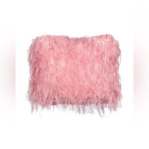 Feathers crop top light pink evening style new xs s made in Italy